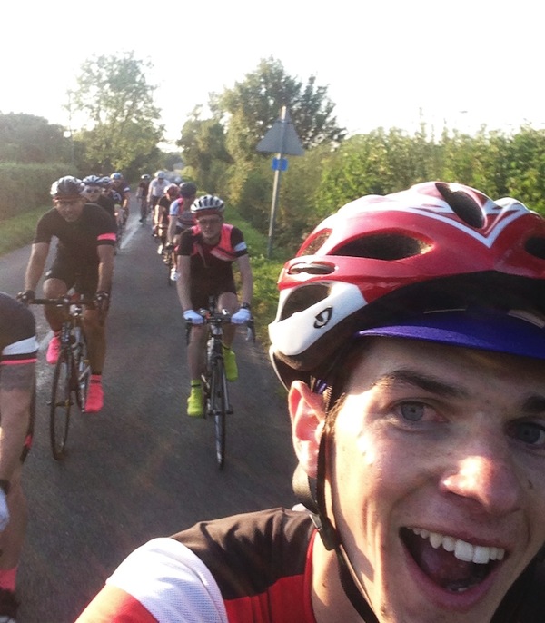 riding along the lanes with a group in tow